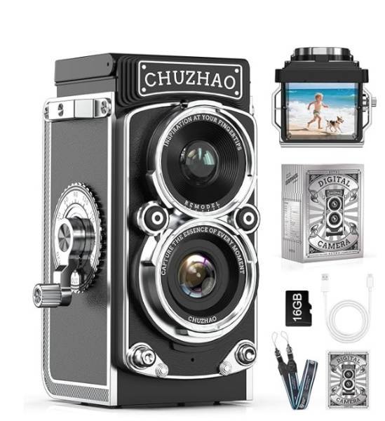 CHUZHAO Digital Camera Retro – TLR Style Mini Camera Black Hover